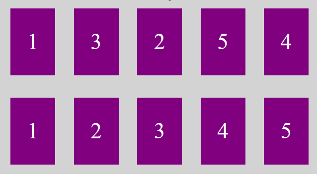 Two rows of numbered squares. The first ones displays 1 3 2 5 4. the second is correctly ordered from 1 to 5.