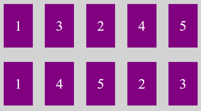 Two rows of numbered squares. The upper one order is 13245. the lower one row order is 14523.