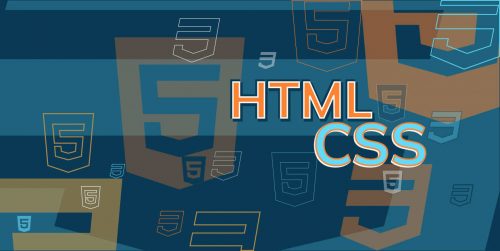 Thumbnail made of clones of HTML and CSS logotypes in various colours and sizes, realized by ©Sandrine MANGUY 2023